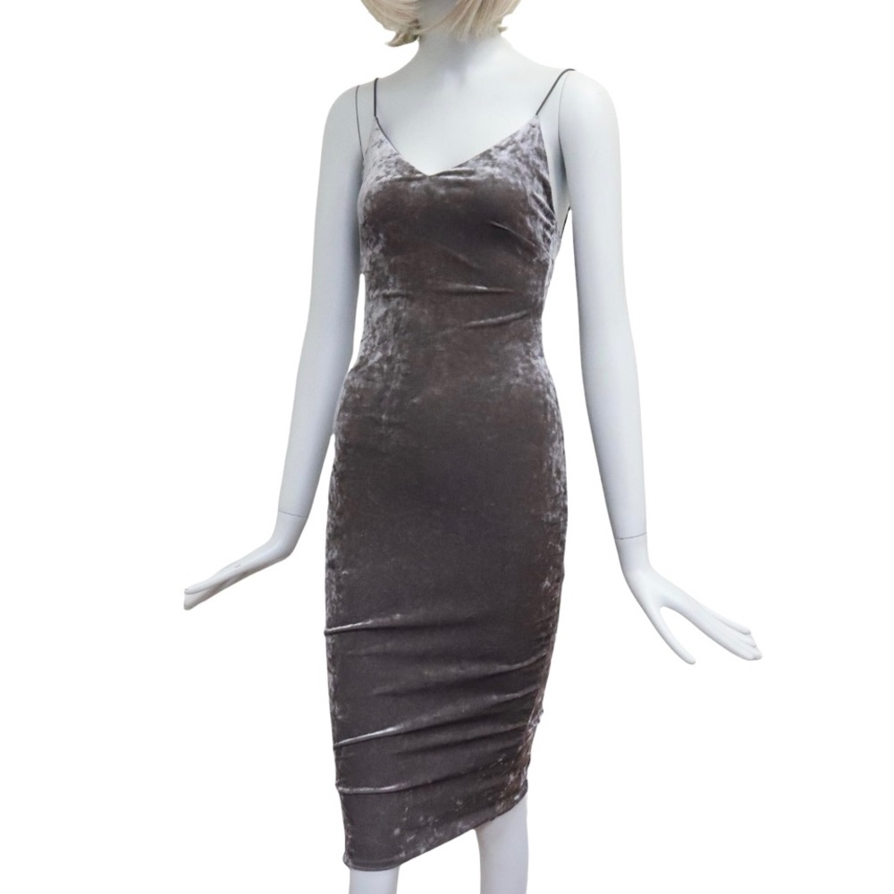 Grey Silver Velvet Bodycon Strap Dress NWOT